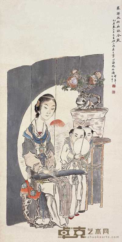 沈心海 乙丑(1925年)作 人物 镜心 109×55.5cm